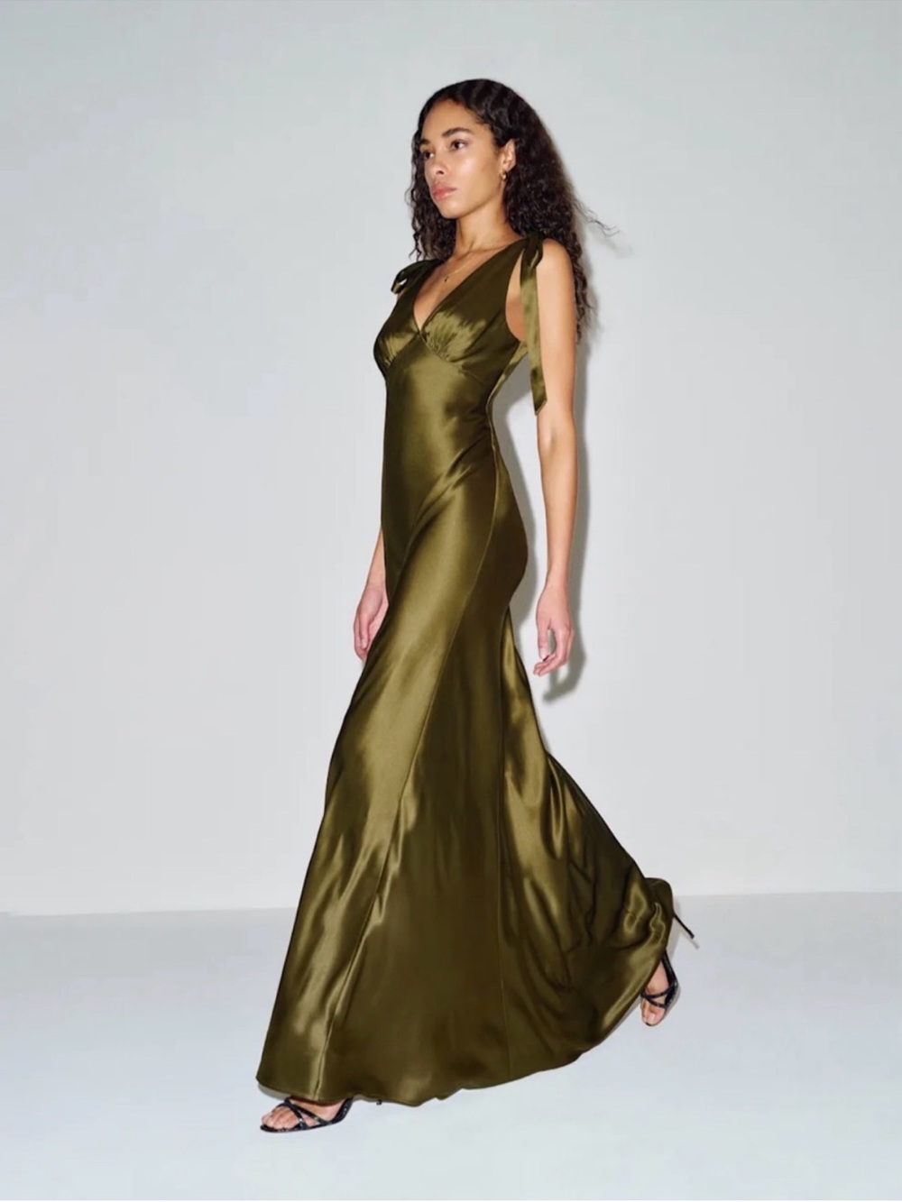 Reformation Pernille Silk Dress in Moss Garden
